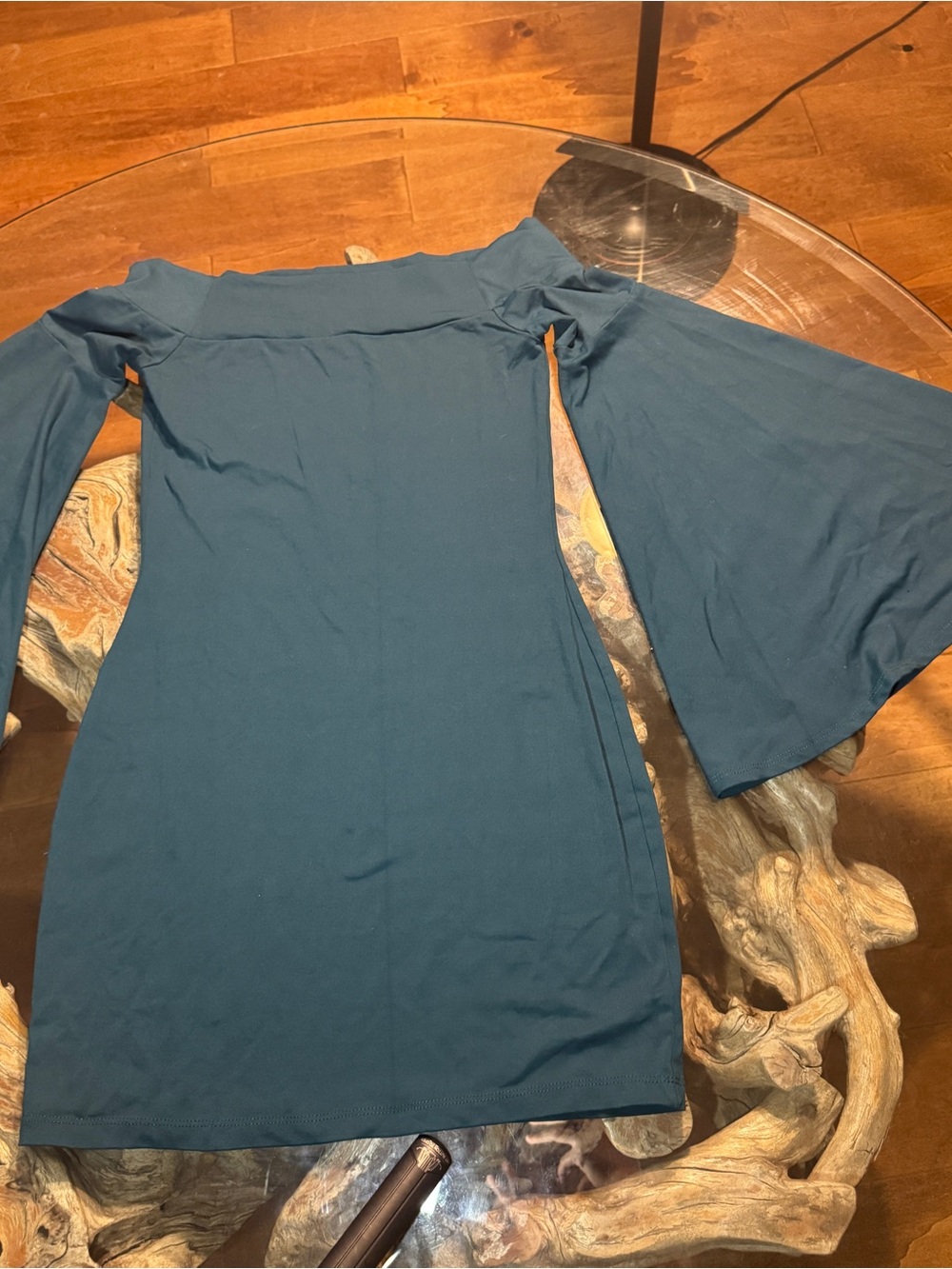 Susana Monaco Teal Off-Shoulder Bell-Sleeve Mini Dress